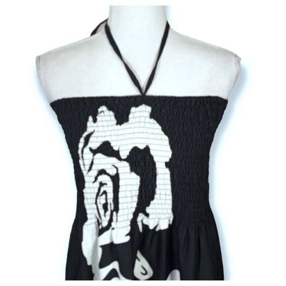 GYPSY BLU BLACK & WHITE WOMEN DRAWSTRING ELASTIC SHORT TUBE DRESS SZ.M EUC. - Picture 6 of 11